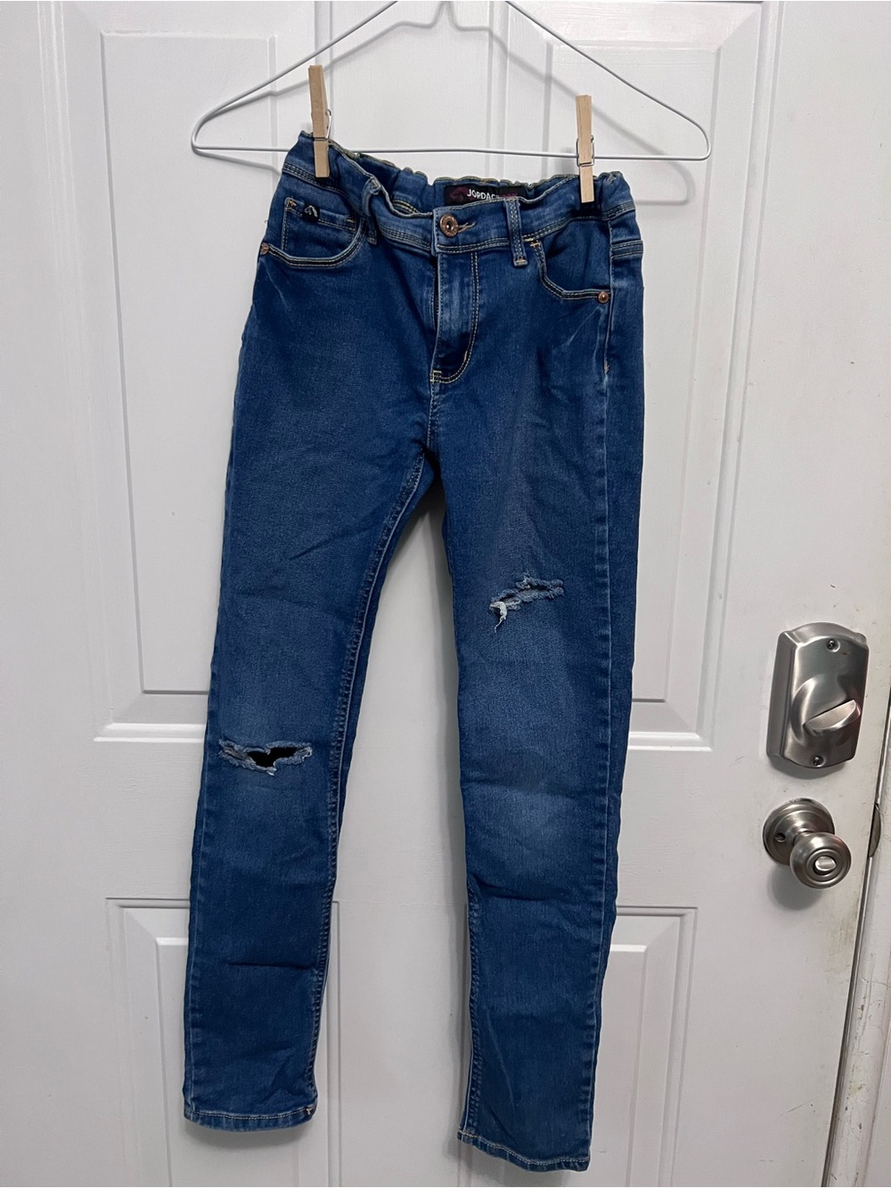 Jordache Kinny Girls 14 Regular Distressed Skinny Jeans Blue Denim Stretch